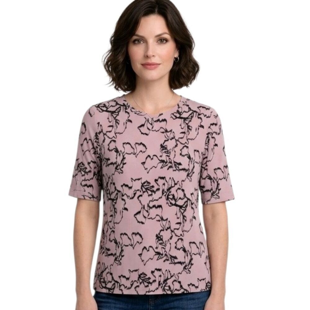 Nine West Mauve Soft Spun Crewneck Elbow Sleeve Stretch Blouse Size M